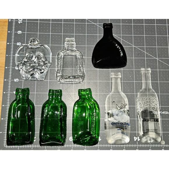 Flat Fused Melted Mini Liquor Bottles Alcohol Bar Art Craft Supplies Clear Green - Picture 6 of 6
